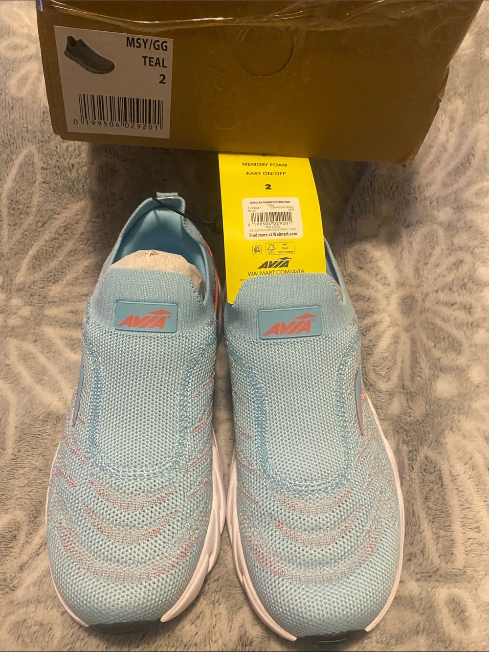 Avia Teal Slip-On Knit Kids Sneakers with Pink Logo Accents
